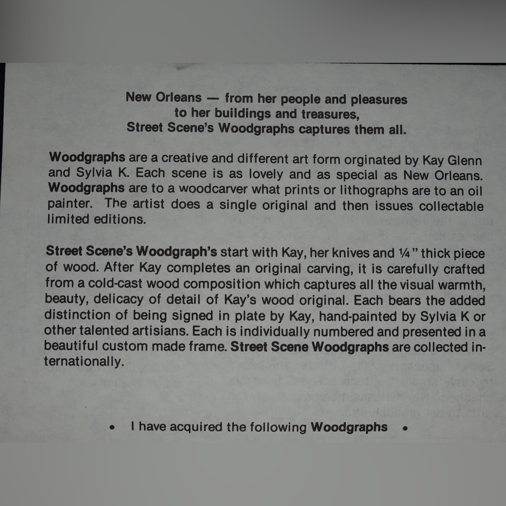 Kay Glenn New Orleans Street Scenes Woodgraph/Relief Carving Signed & Numbered - Picture 10 of 16